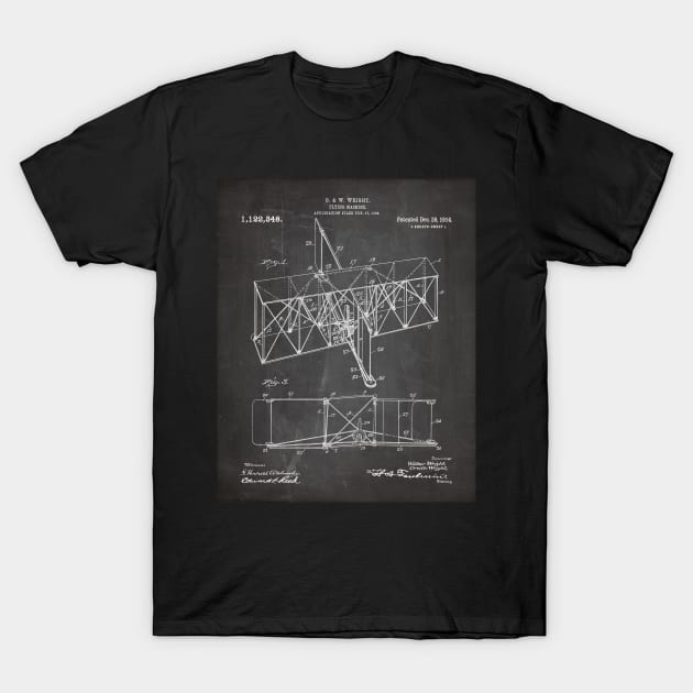 Wright Brothers Machine Patent - Airplane Art - Black Chalkboard T-Shirt by patentpress